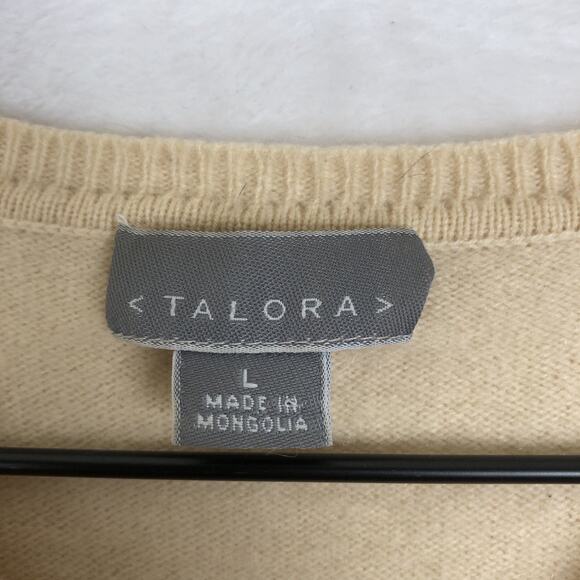 TALORA 100% Cashmere Sweater Women's Sz L Cream Knit Short Sleeve V-Neck Classic - Picture 3 of 10